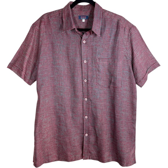 Bodhi by Kotomori Other - Bodhi by Kotomori Mens Linen Button Up Shirt Size Large Red Green Short Sleeve